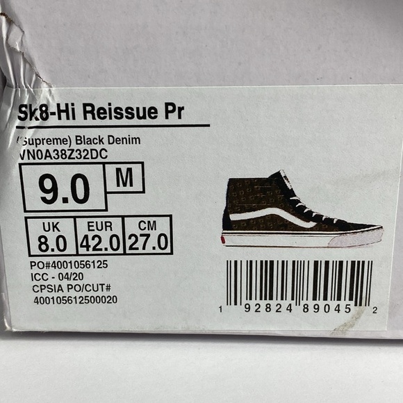 SUPREME x Vans Sk8 Hi Black Denim size 9 - Picture 12 of 12